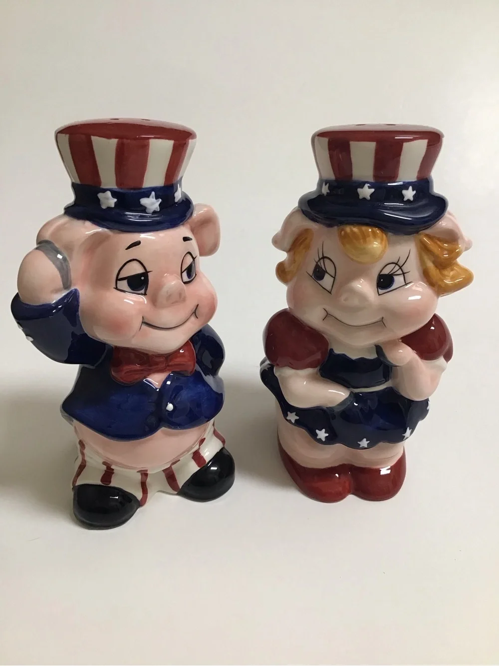 Patriotic Pigs Salt & Pepper Shakers Uncle Sam Americana USA Ceramic 4th of July